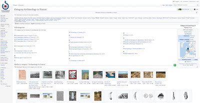 Copie d’écran de la catégorie Archaeology in France sur Wikimedia Commons