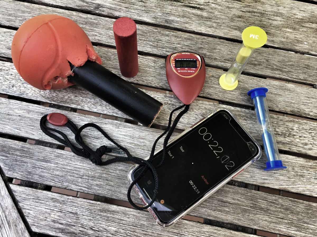 You need a microphone and a stopwatch or an hourglass for the word hunt with Augustin