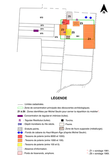 Localisation du mobilier archéologique à partir du relevé cadastral du lieu-dit Terrefort